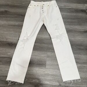 Levi's 501 Original Crop Jeans Everything's Fine White Distressed Straight Sz 28